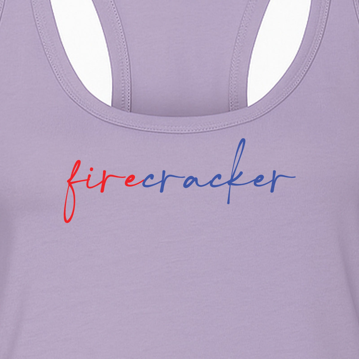 Firecracker Women's Racerback Tank Top, Red White and Blue Script Patriotic Fourth of July Design
