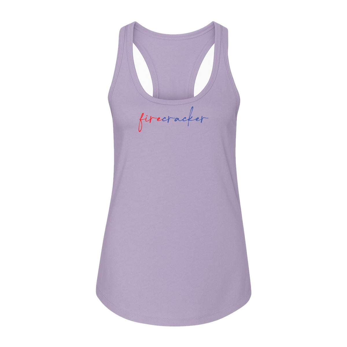 Firecracker Women's Racerback Tank Top, Red White and Blue Script Patriotic Fourth of July Design