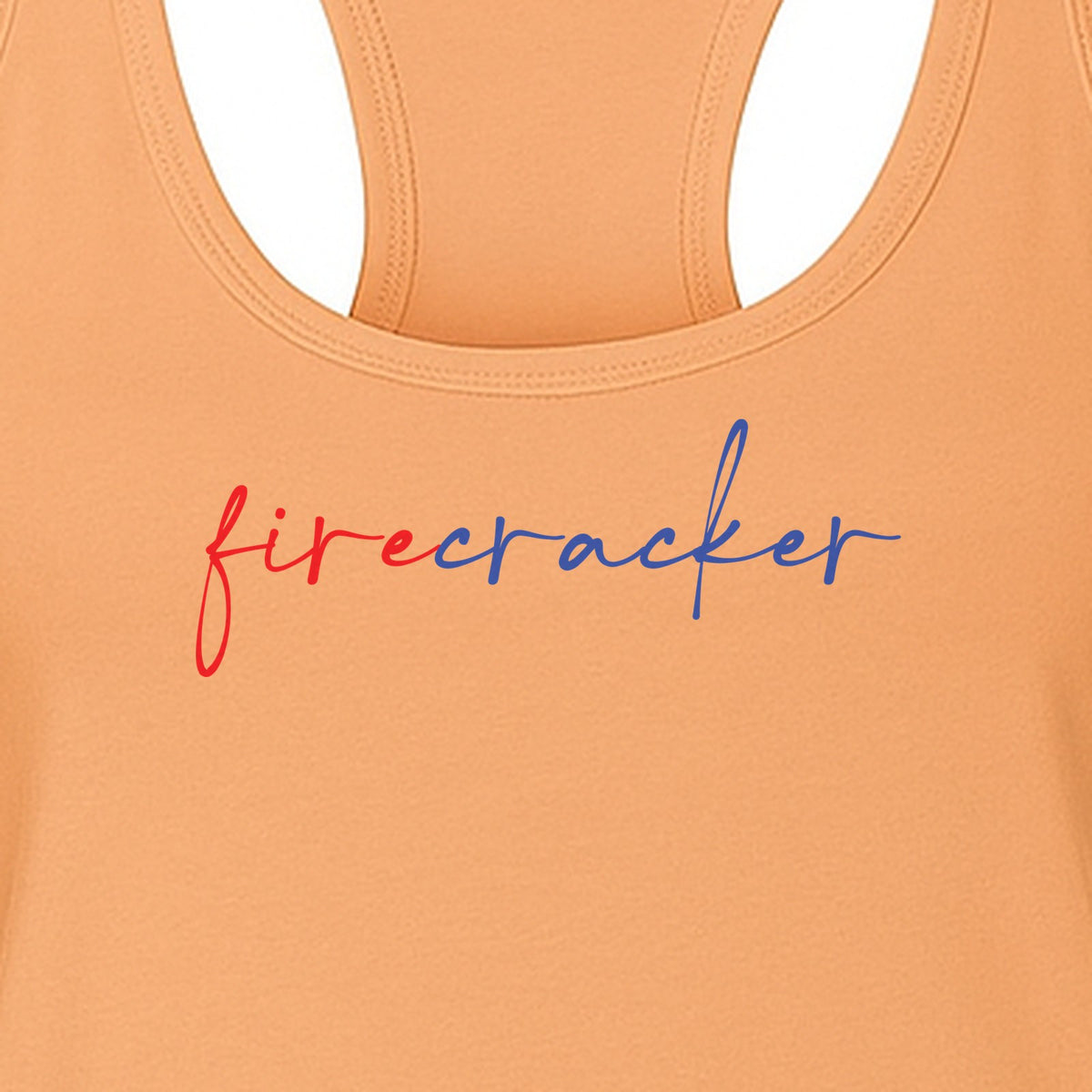 Firecracker Women's Racerback Tank Top, Red White and Blue Script Patriotic Fourth of July Design