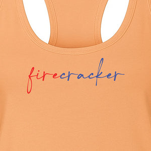 Firecracker Women's Racerback Tank Top, Red White and Blue Script Patriotic Fourth of July Design