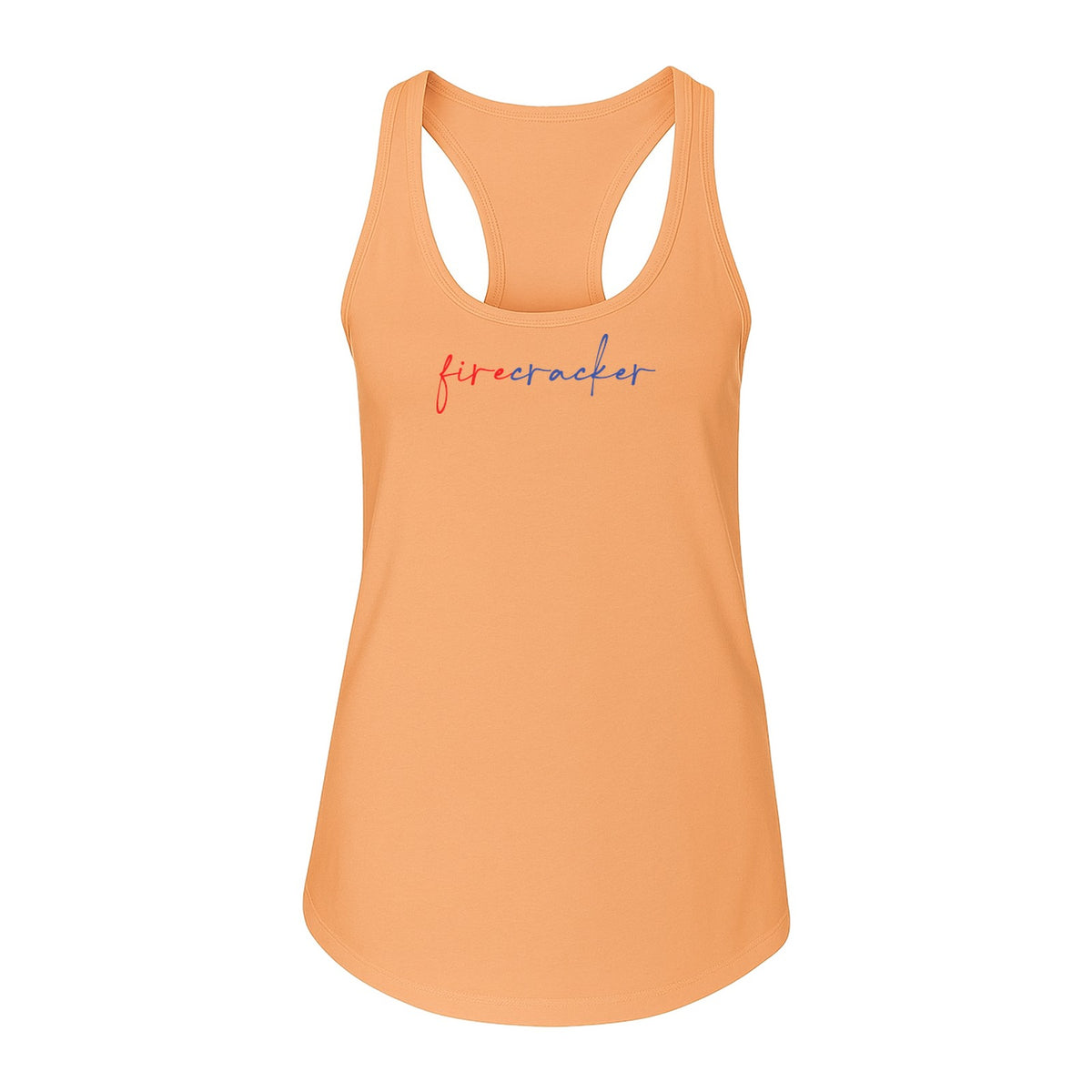Firecracker Women's Racerback Tank Top, Red White and Blue Script Patriotic Fourth of July Design