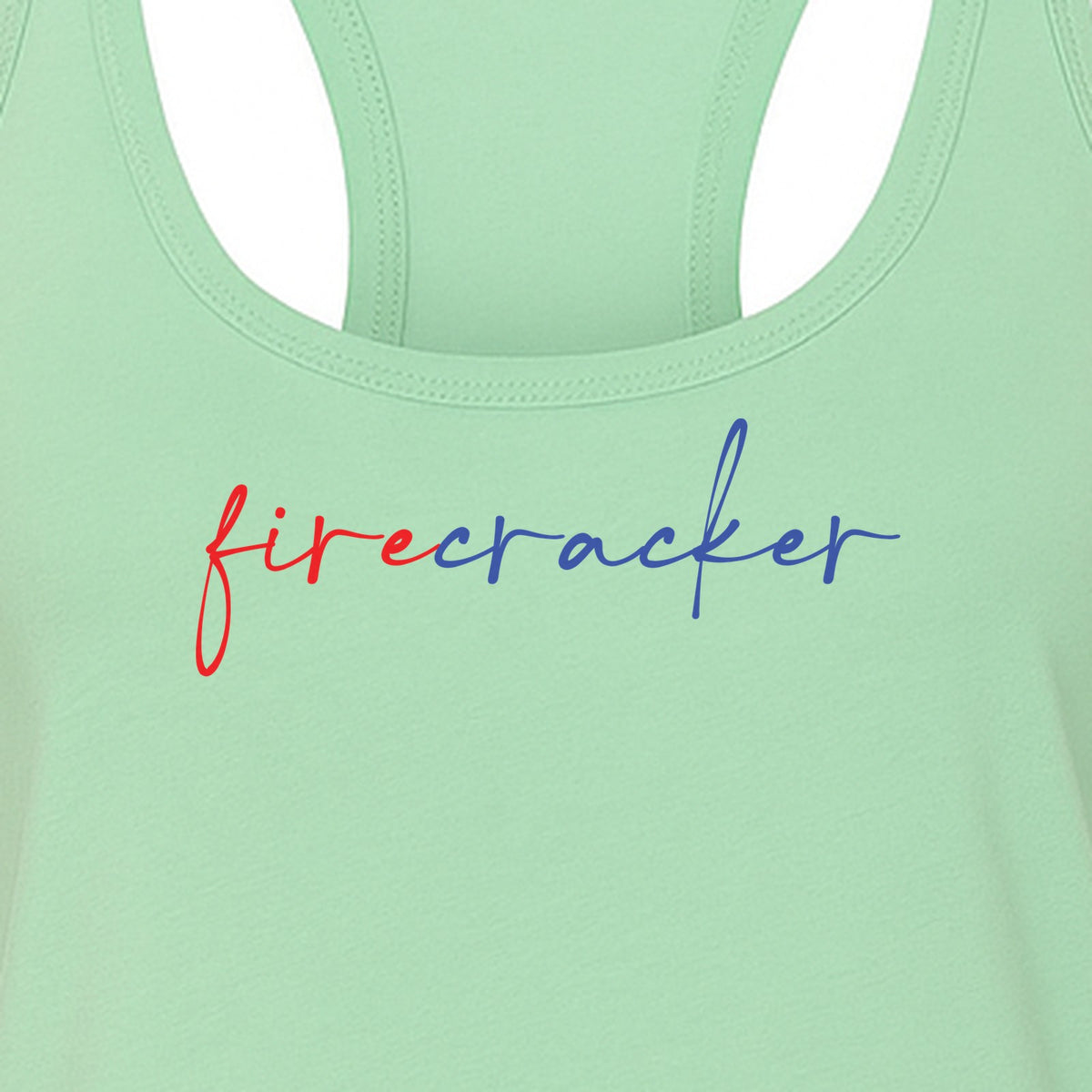 Firecracker Women's Racerback Tank Top, Red White and Blue Script Patriotic Fourth of July Design