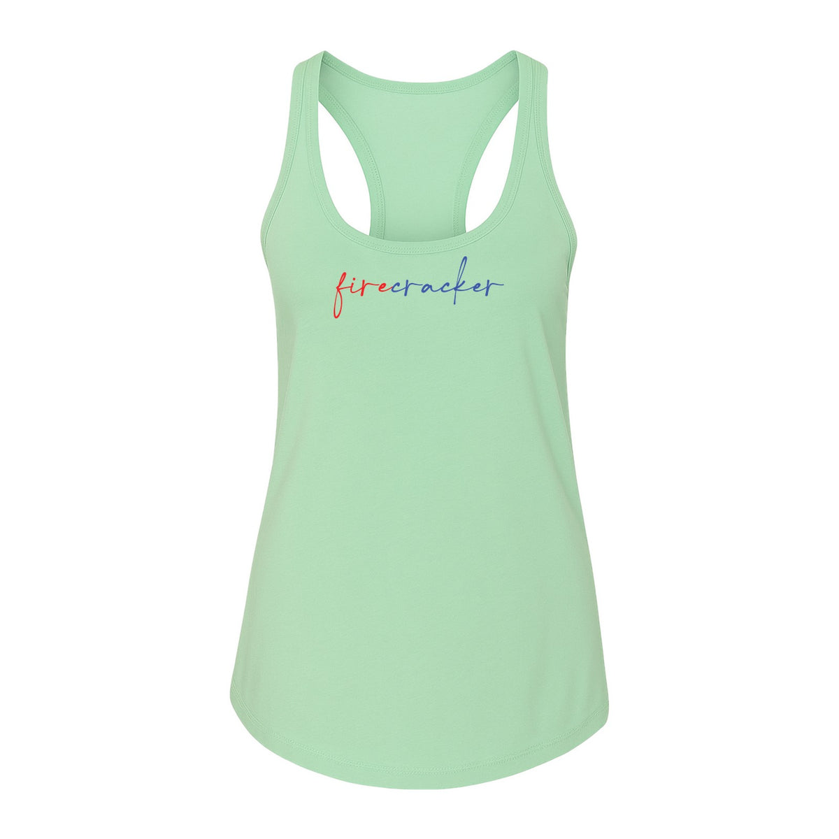 Firecracker Women's Racerback Tank Top, Red White and Blue Script Patriotic Fourth of July Design
