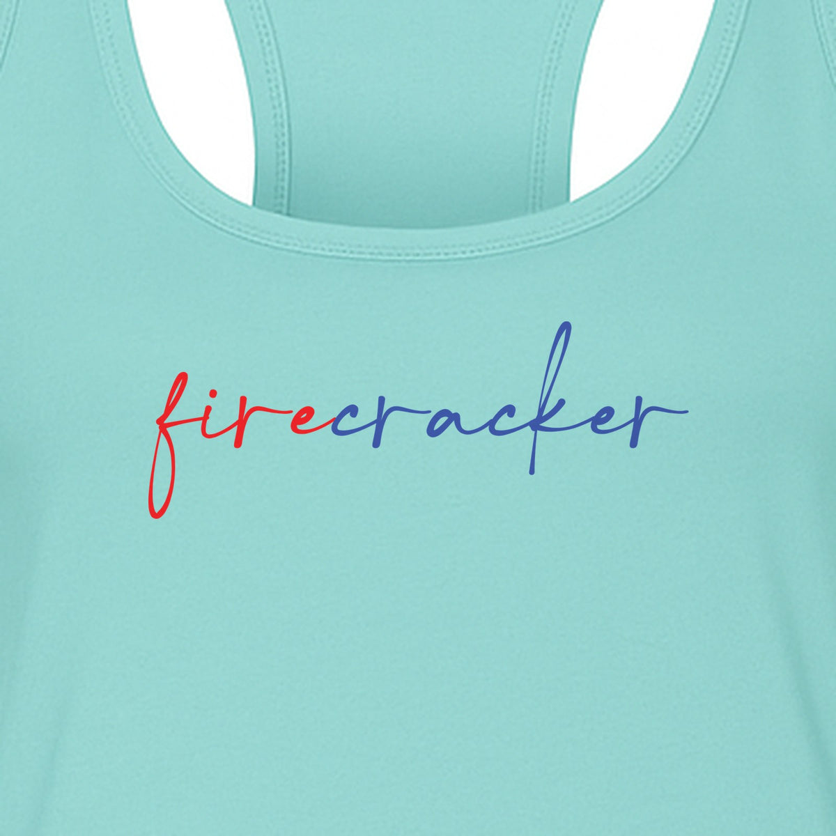 Firecracker Women's Racerback Tank Top, Red White and Blue Script Patriotic Fourth of July Design
