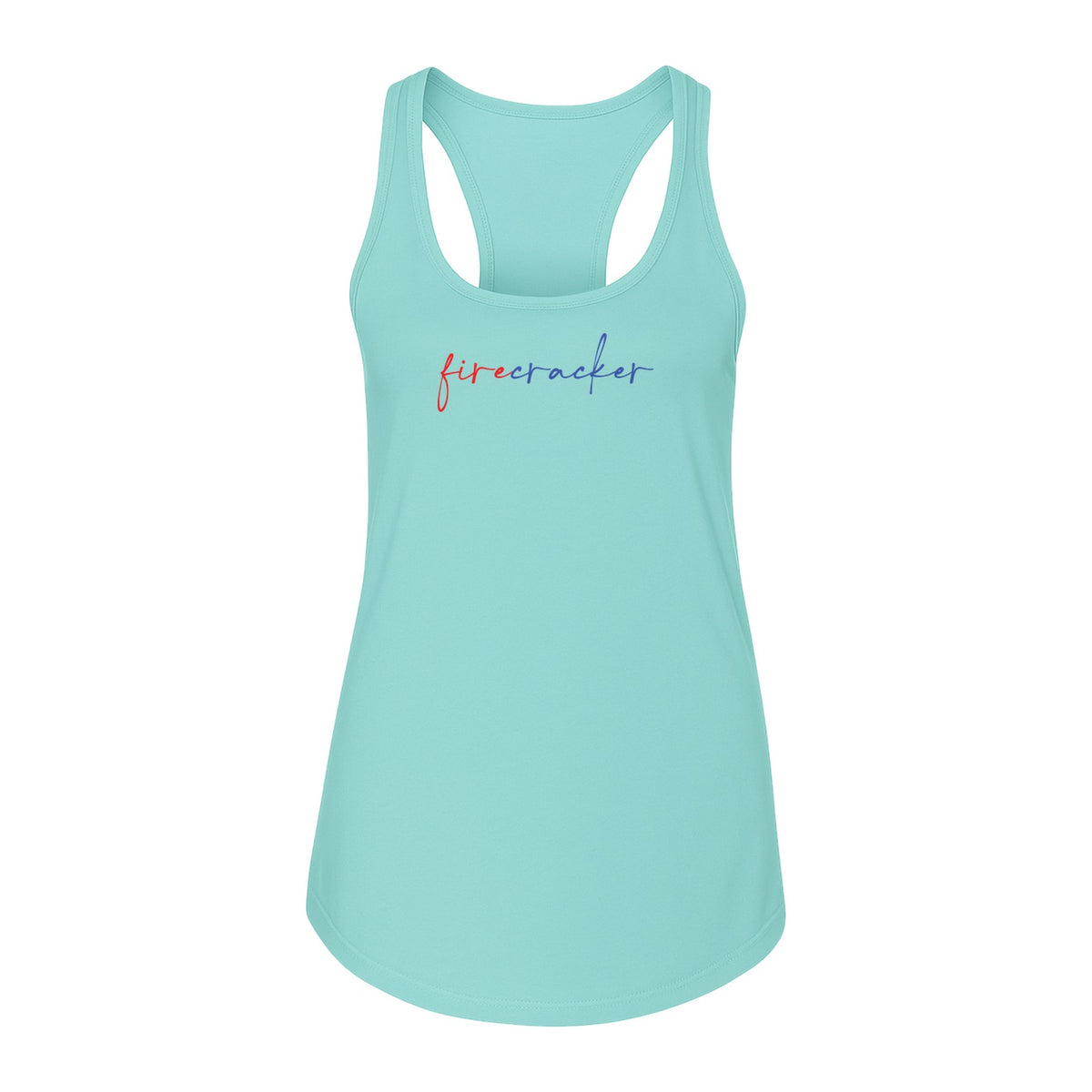 Firecracker Women's Racerback Tank Top, Red White and Blue Script Patriotic Fourth of July Design