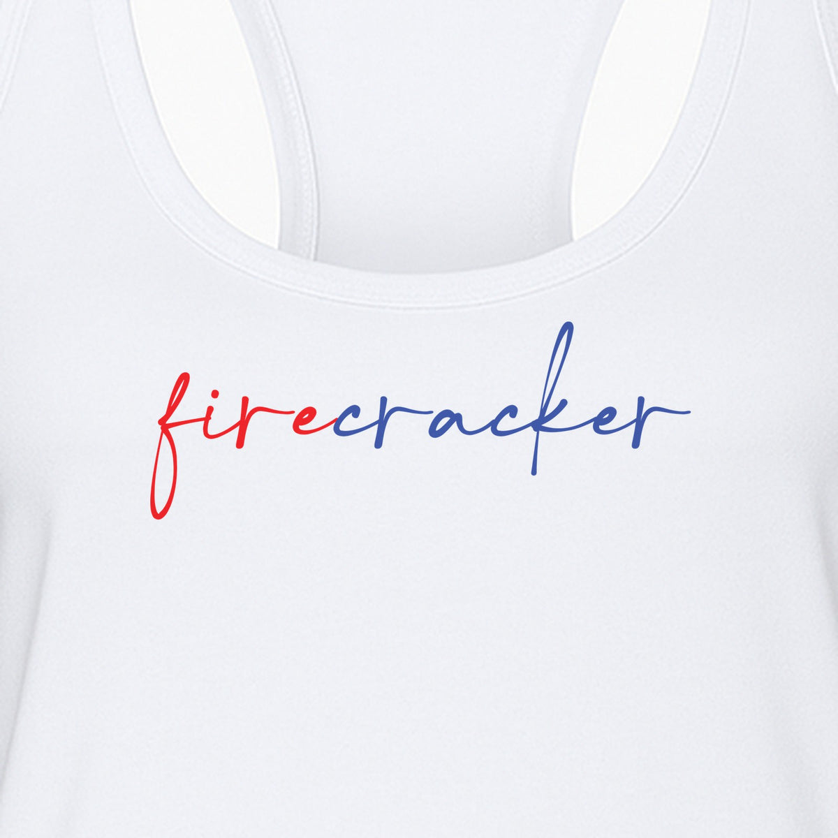 Firecracker Women's Racerback Tank Top, Red White and Blue Script Patriotic Fourth of July Design