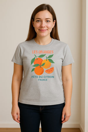 Les Oranges T-Shirt, French Citrus Fruit Graphic Tee for Foodies and Summer Gifts
