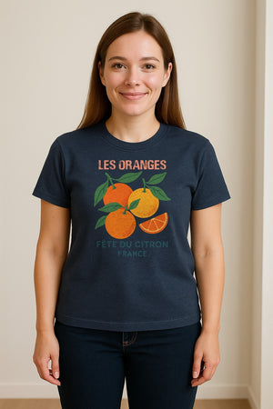 Les Oranges T-Shirt, French Citrus Fruit Graphic Tee for Foodies and Summer Gifts