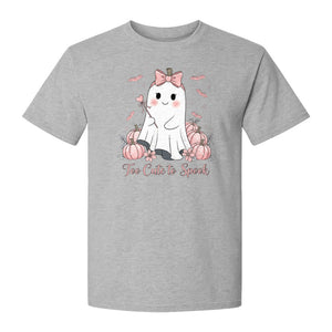 Halloween Ghost T-Shirt, Too Cute to Spook Pink Bow Pumpkin Design for Spooky Season