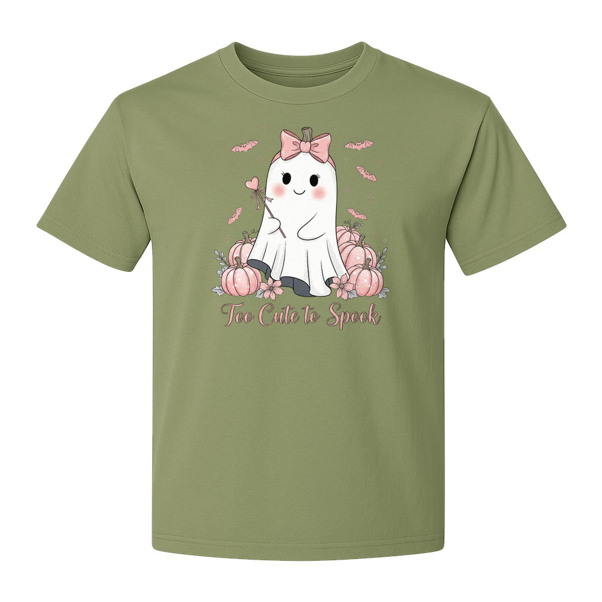 Halloween Ghost T-Shirt, Too Cute to Spook Pink Bow Pumpkin Design for Spooky Season
