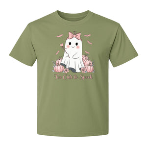 Halloween Ghost T-Shirt, Too Cute to Spook Pink Bow Pumpkin Design for Spooky Season