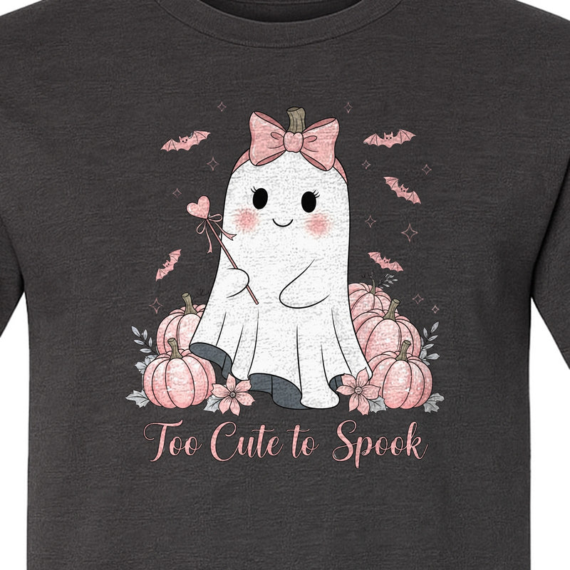Halloween Ghost T-Shirt, Too Cute to Spook Pink Bow Pumpkin Design for Spooky Season