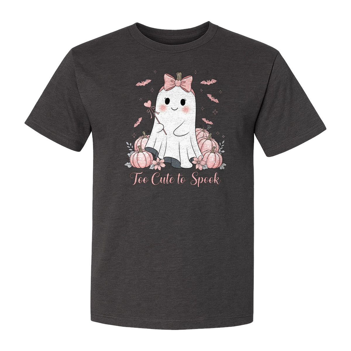 Halloween Ghost T-Shirt, Too Cute to Spook Pink Bow Pumpkin Design for Spooky Season
