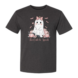 Halloween Ghost T-Shirt, Too Cute to Spook Pink Bow Pumpkin Design for Spooky Season