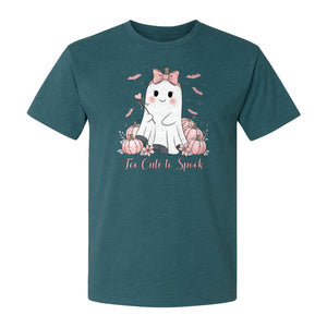 Halloween Ghost T-Shirt, Too Cute to Spook Pink Bow Pumpkin Design for Spooky Season