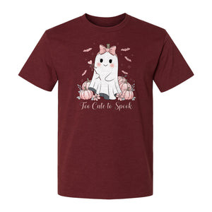 Halloween Ghost T-Shirt, Too Cute to Spook Pink Bow Pumpkin Design for Spooky Season