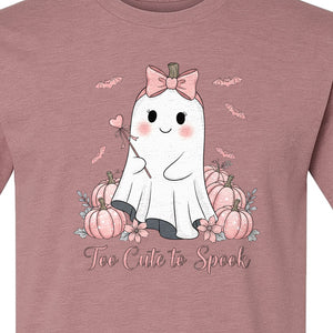 Halloween Ghost T-Shirt, Too Cute to Spook Pink Bow Pumpkin Design for Spooky Season