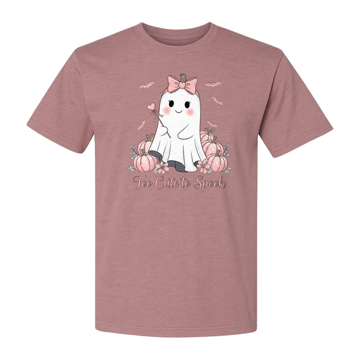 Halloween Ghost T-Shirt, Too Cute to Spook Pink Bow Pumpkin Design for Spooky Season