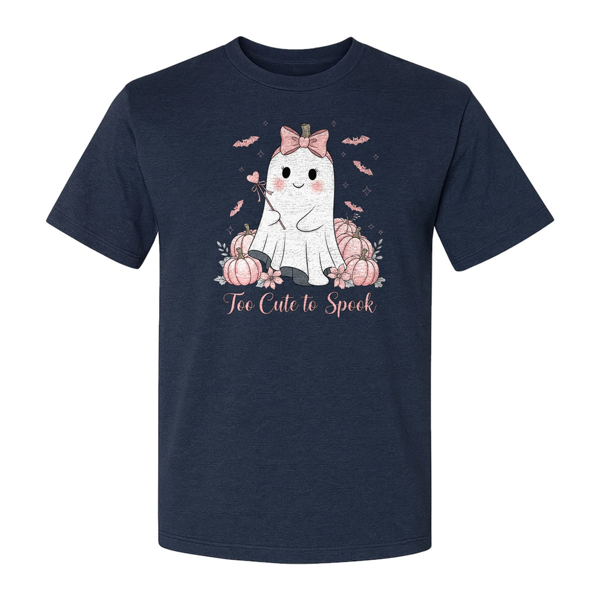 Halloween Ghost T-Shirt, Too Cute to Spook Pink Bow Pumpkin Design for Spooky Season