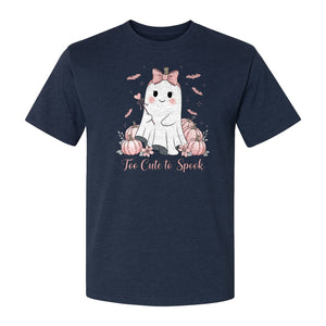 Halloween Ghost T-Shirt, Too Cute to Spook Pink Bow Pumpkin Design for Spooky Season