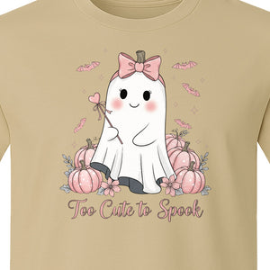Halloween Ghost T-Shirt, Too Cute to Spook Pink Bow Pumpkin Design for Spooky Season