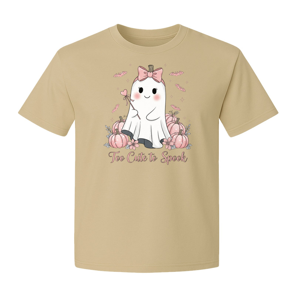 Halloween Ghost T-Shirt, Too Cute to Spook Pink Bow Pumpkin Design for Spooky Season