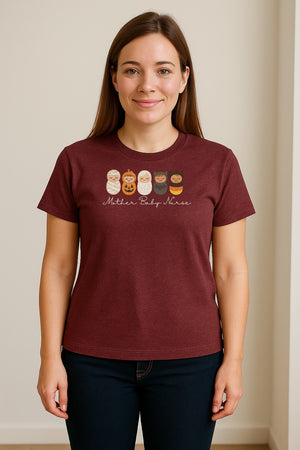 Mother Baby Nurse Halloween T-Shirt, Swaddled Pumpkin Babies Design for RN Staff