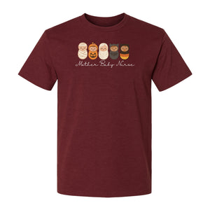 Mother Baby Nurse Halloween T-Shirt, Swaddled Pumpkin Babies Design for RN Staff