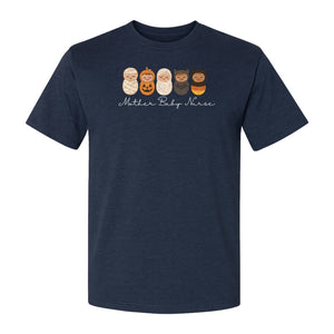 Mother Baby Nurse Halloween T-Shirt, Swaddled Pumpkin Babies Design for RN Staff