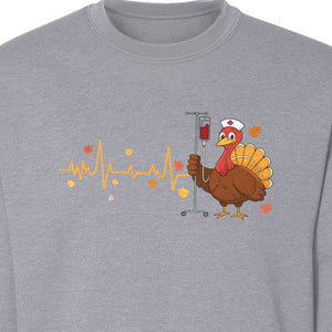 Nurse Thanksgiving Sweatshirt, Turkey Heartbeat and IV Cart Design for RN Fall Gatherings