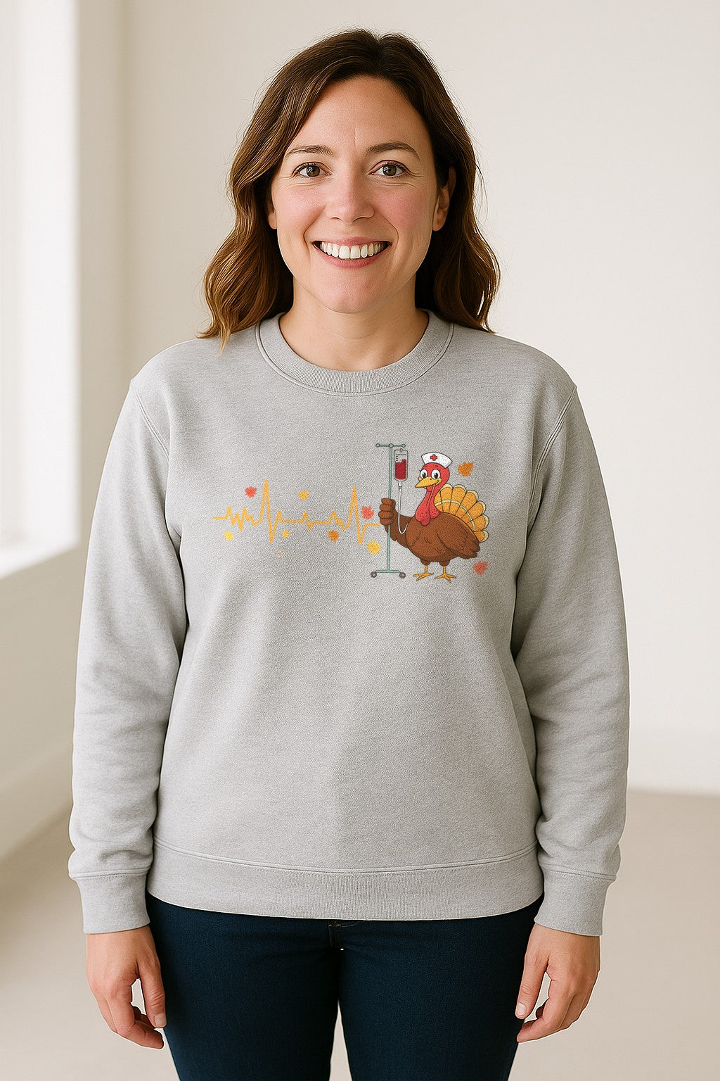 Nurse Thanksgiving Sweatshirt, Turkey Heartbeat and IV Cart Design for RN Fall Gatherings