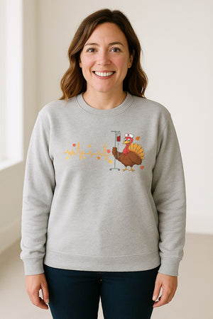 Nurse Thanksgiving Sweatshirt, Turkey Heartbeat and IV Cart Design for RN Fall Gatherings