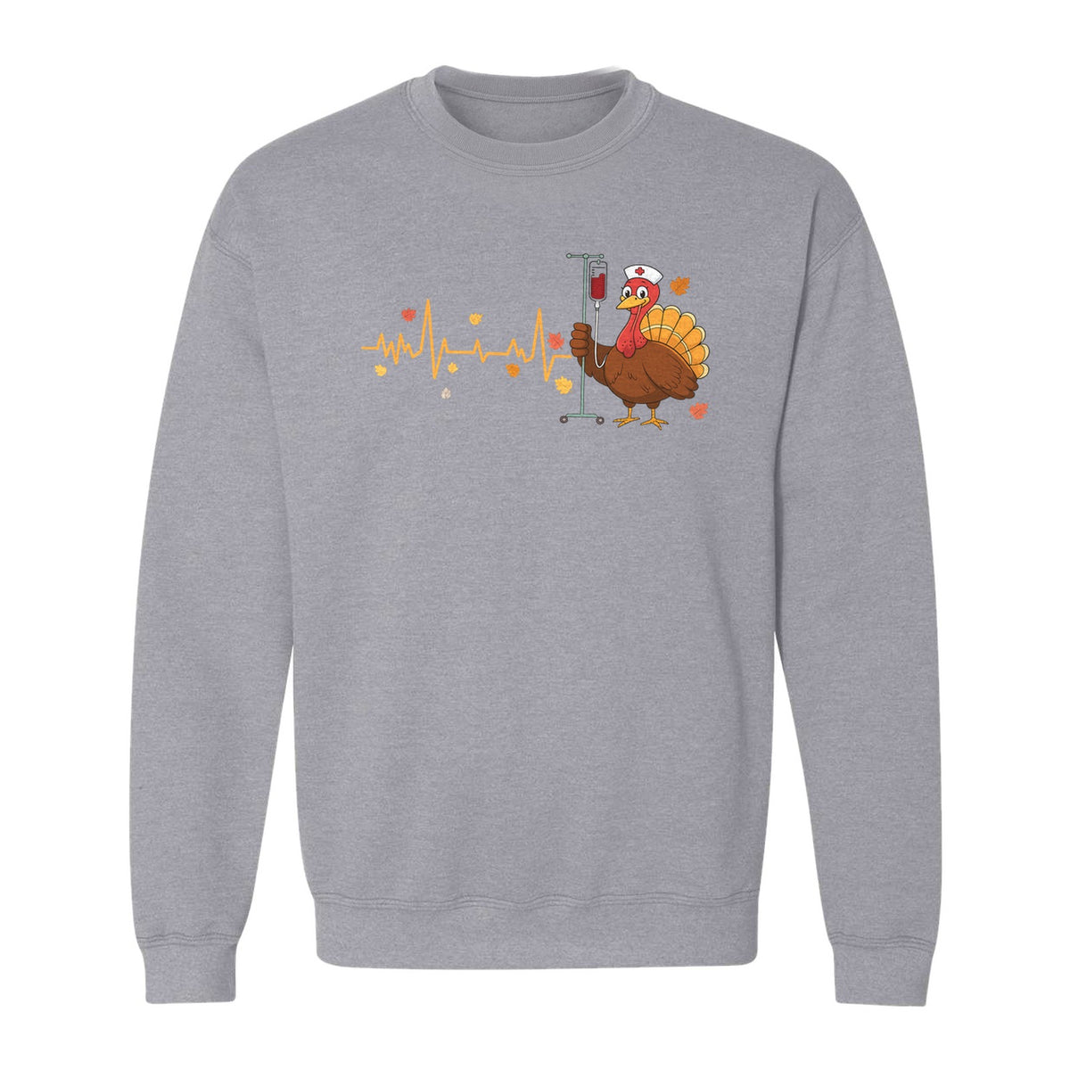 Nurse Thanksgiving Sweatshirt, Turkey Heartbeat and IV Cart Design for RN Fall Gatherings