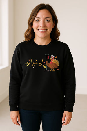 Nurse Thanksgiving Sweatshirt, Turkey Heartbeat and IV Cart Design for RN Fall Gatherings