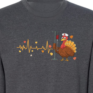 Nurse Thanksgiving Sweatshirt, Turkey Heartbeat and IV Cart Design for RN Fall Gatherings