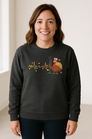 Nurse Thanksgiving Sweatshirt, Turkey Heartbeat and IV Cart Design for RN Fall Gatherings
