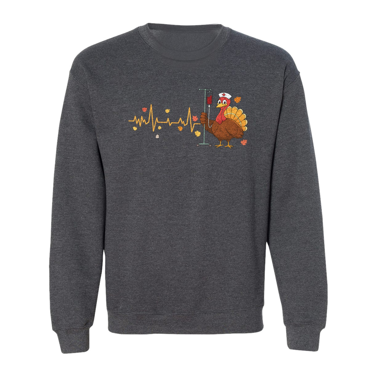 Nurse Thanksgiving Sweatshirt, Turkey Heartbeat and IV Cart Design for RN Fall Gatherings