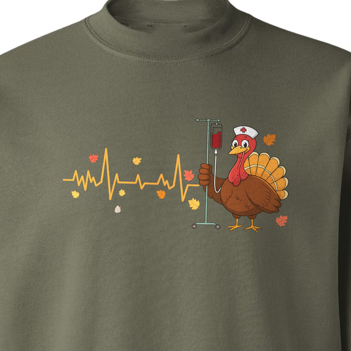 Nurse Thanksgiving Sweatshirt, Turkey Heartbeat and IV Cart Design for RN Fall Gatherings