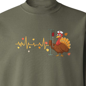 Nurse Thanksgiving Sweatshirt, Turkey Heartbeat and IV Cart Design for RN Fall Gatherings