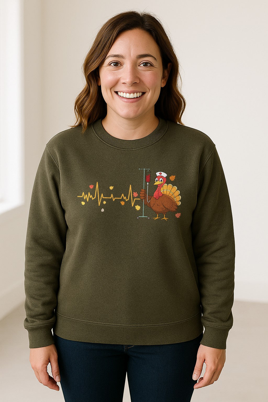 Nurse Thanksgiving Sweatshirt, Turkey Heartbeat and IV Cart Design for RN Fall Gatherings
