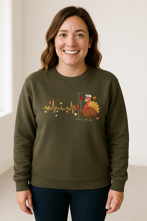 Nurse Thanksgiving Sweatshirt, Turkey Heartbeat and IV Cart Design for RN Fall Gatherings