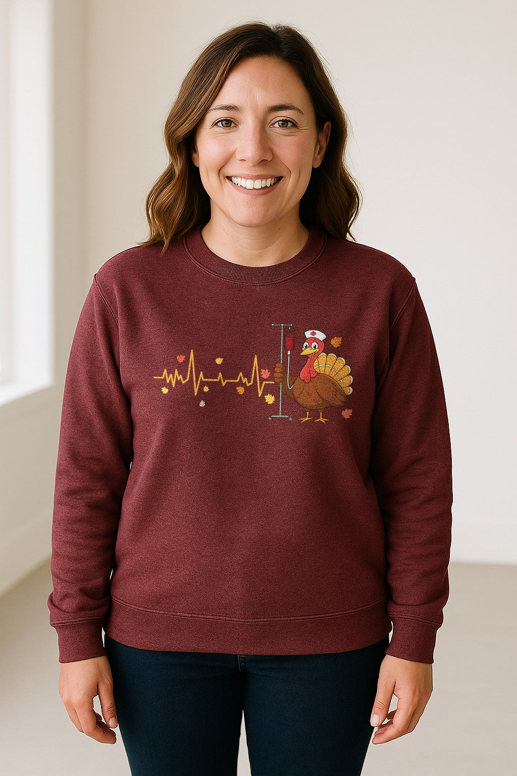 Nurse Thanksgiving Sweatshirt, Turkey Heartbeat and IV Cart Design for RN Fall Gatherings