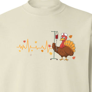Nurse Thanksgiving Sweatshirt, Turkey Heartbeat and IV Cart Design for RN Fall Gatherings