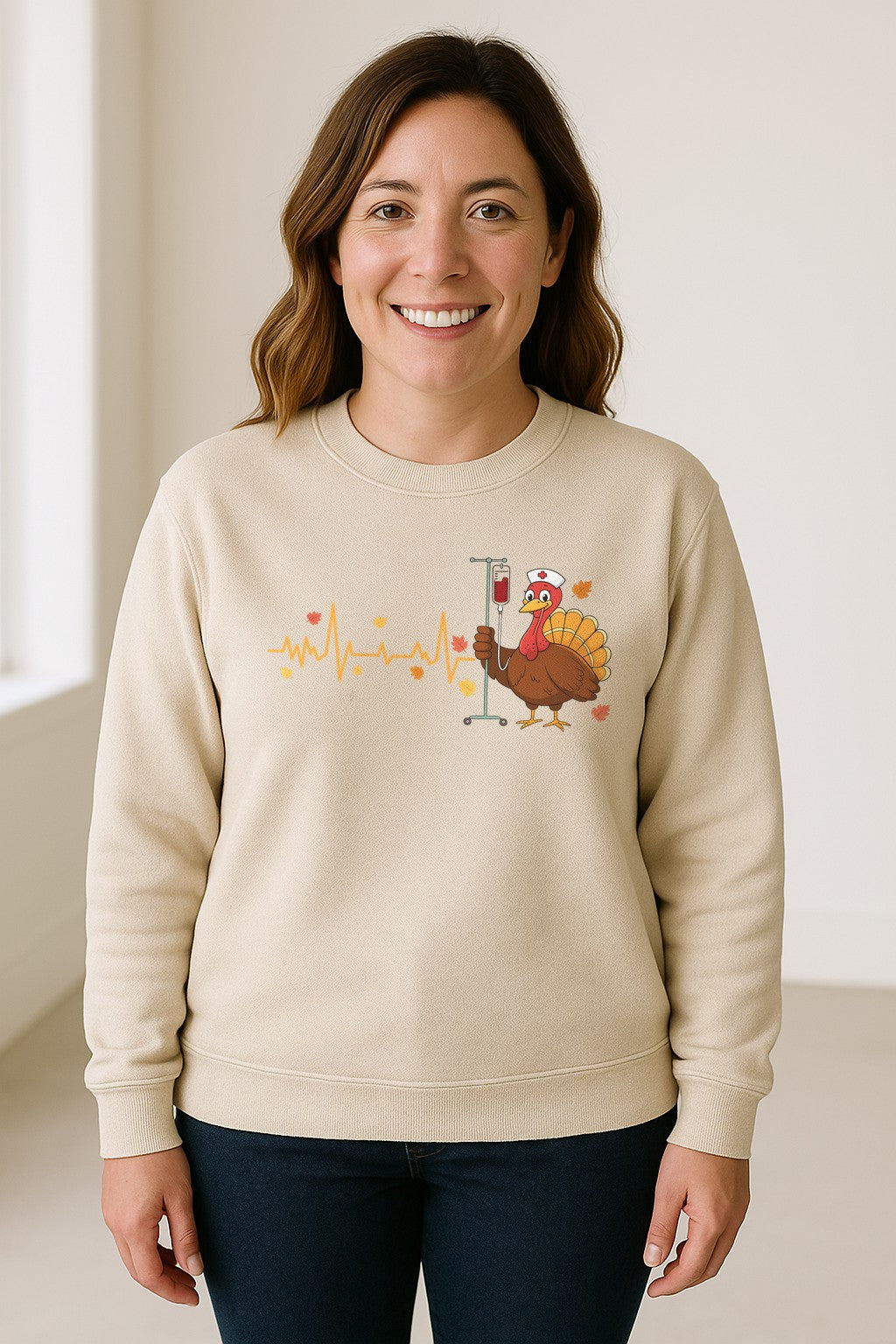 Nurse Thanksgiving Sweatshirt, Turkey Heartbeat and IV Cart Design for RN Fall Gatherings