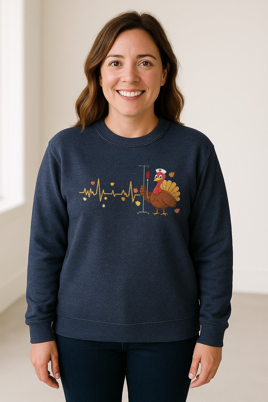 Nurse Thanksgiving Sweatshirt, Turkey Heartbeat and IV Cart Design for RN Fall Gatherings