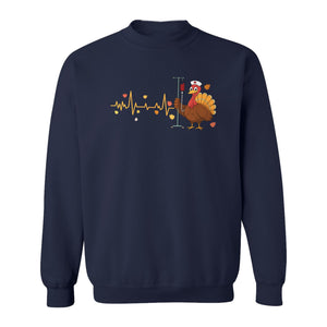 Nurse Thanksgiving Sweatshirt, Turkey Heartbeat and IV Cart Design for RN Fall Gatherings