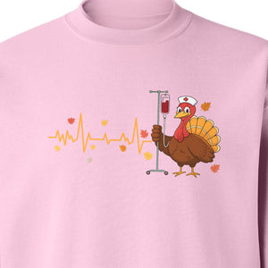 Nurse Thanksgiving Sweatshirt, Turkey Heartbeat and IV Cart Design for RN Fall Gatherings
