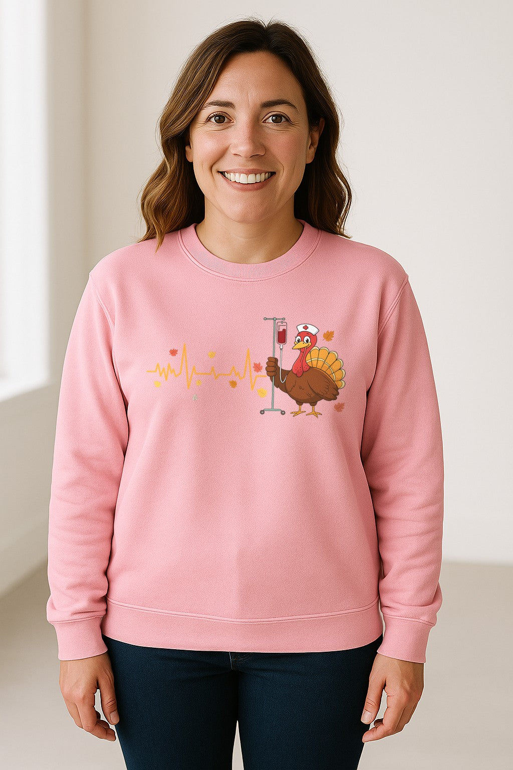 Nurse Thanksgiving Sweatshirt, Turkey Heartbeat and IV Cart Design for RN Fall Gatherings
