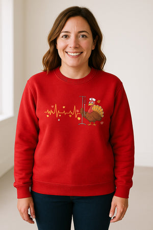 Nurse Thanksgiving Sweatshirt, Turkey Heartbeat and IV Cart Design for RN Fall Gatherings