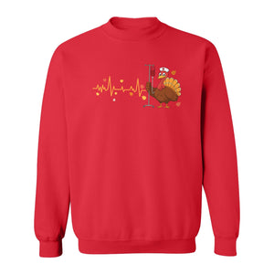 Nurse Thanksgiving Sweatshirt, Turkey Heartbeat and IV Cart Design for RN Fall Gatherings